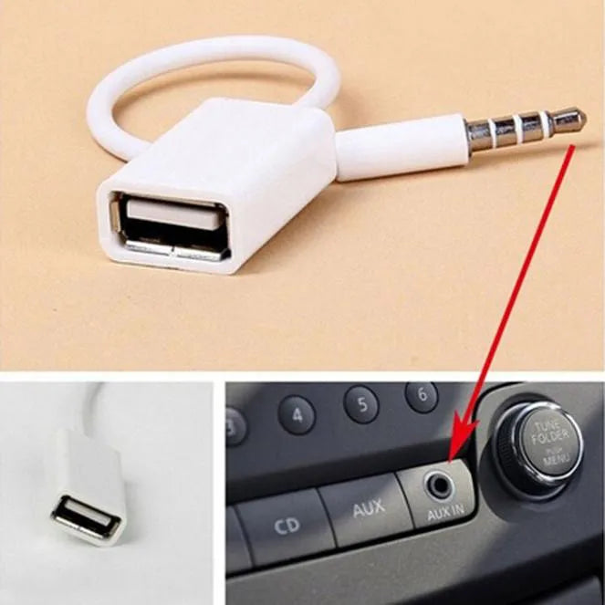 3.5mm AUX to USB Female Converter Cable for Car Audio