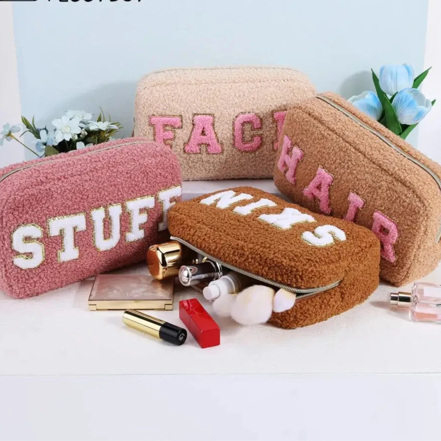 Preppy Plush Chenille Makeup Organizer Travel Pouch