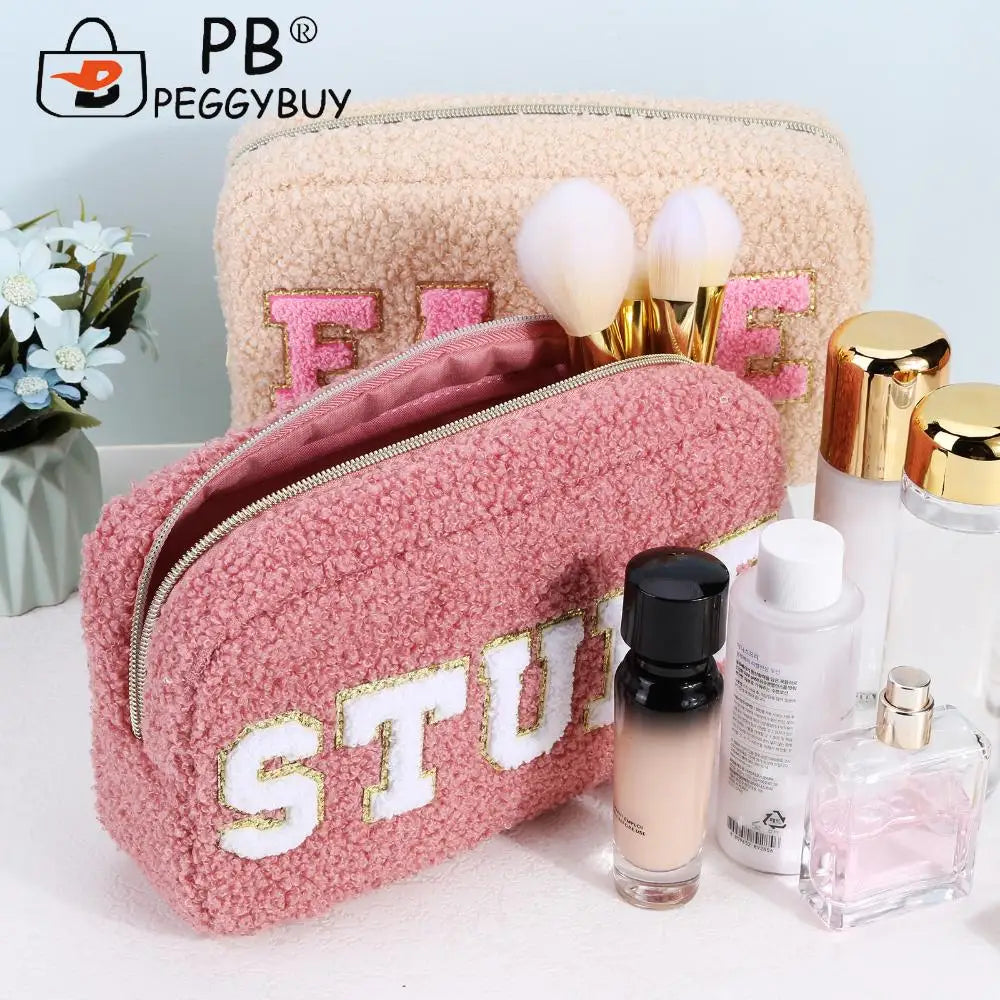 Preppy Plush Chenille Makeup Organizer Travel Pouch