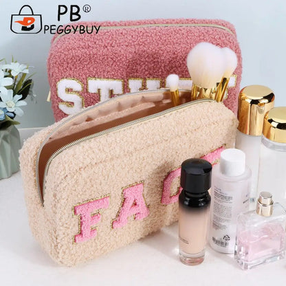 Preppy Plush Chenille Makeup Organizer Travel Pouch